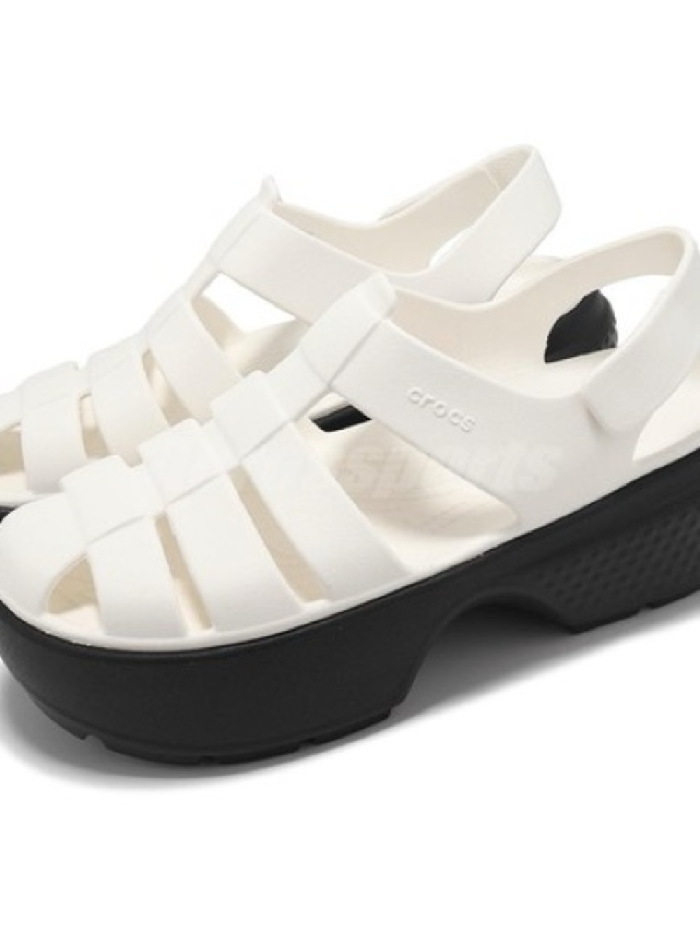 CROCS White Strappy Platform Sandals with Black Sole